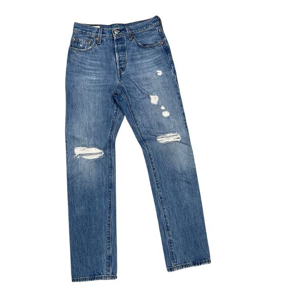 Levi Strauss Levis 501 Jeans Premium Denim Button Fly Straight Fit Distressed - Picture 1 of 11